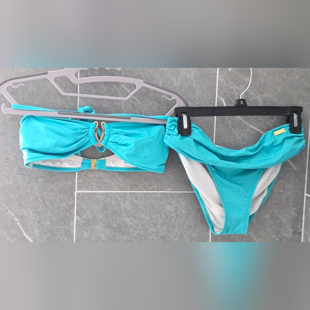 Lascana Ruched Bandeau Bikini Top & Classic Bottom Turqoise 36 A/B & 34 Small